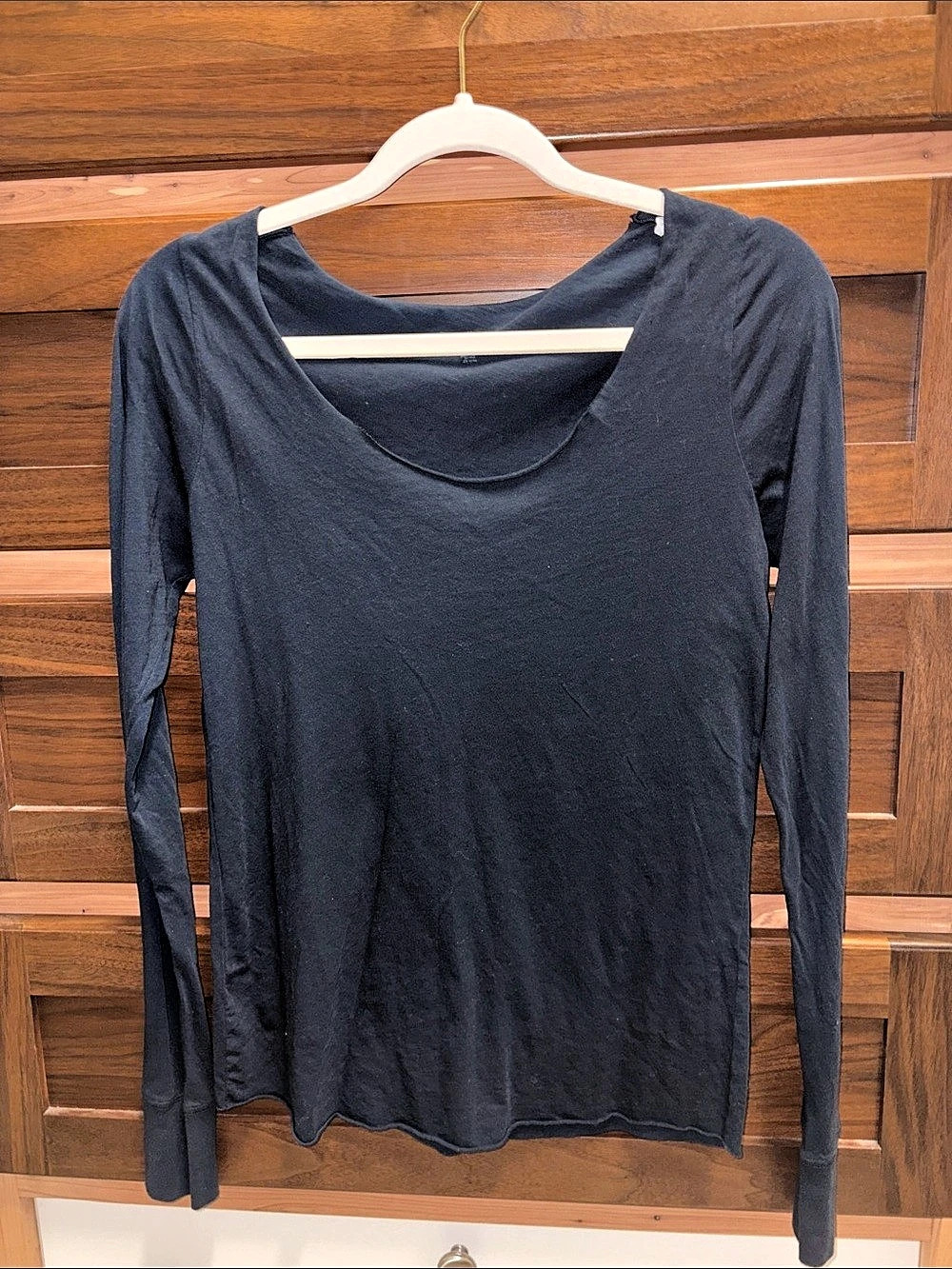 Brandy Melville NWOT Navy Long Sleeve Scoop Neck Tee with Raw Edge
